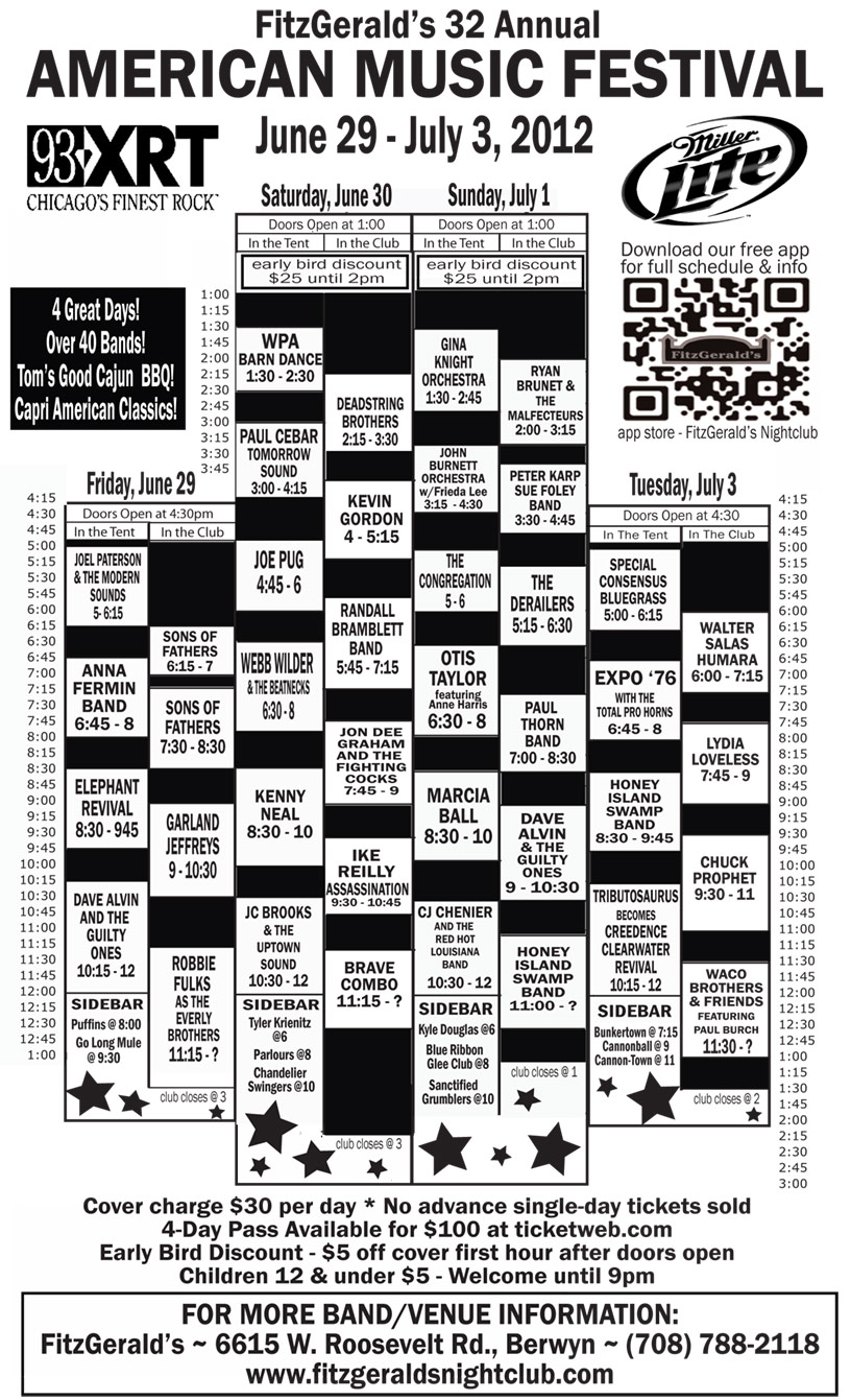 Fitzgerald's American Music Festival 2012 Schedule Grid & Best Bets